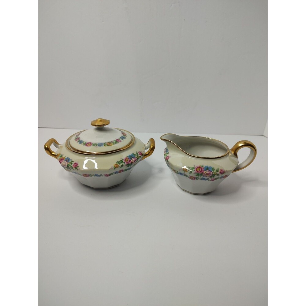 Charles Ahrenfeldt LIMOGES Ahr44 France Covered Sugar Bowl & Creamer w/ Gold